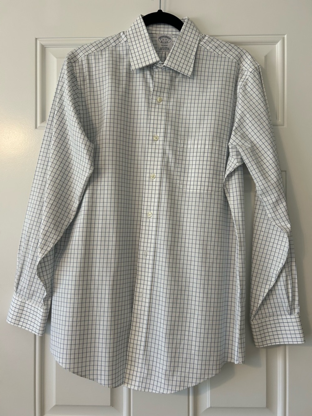 Brooks Brothers White Dress Shirt with Blue Windowpane